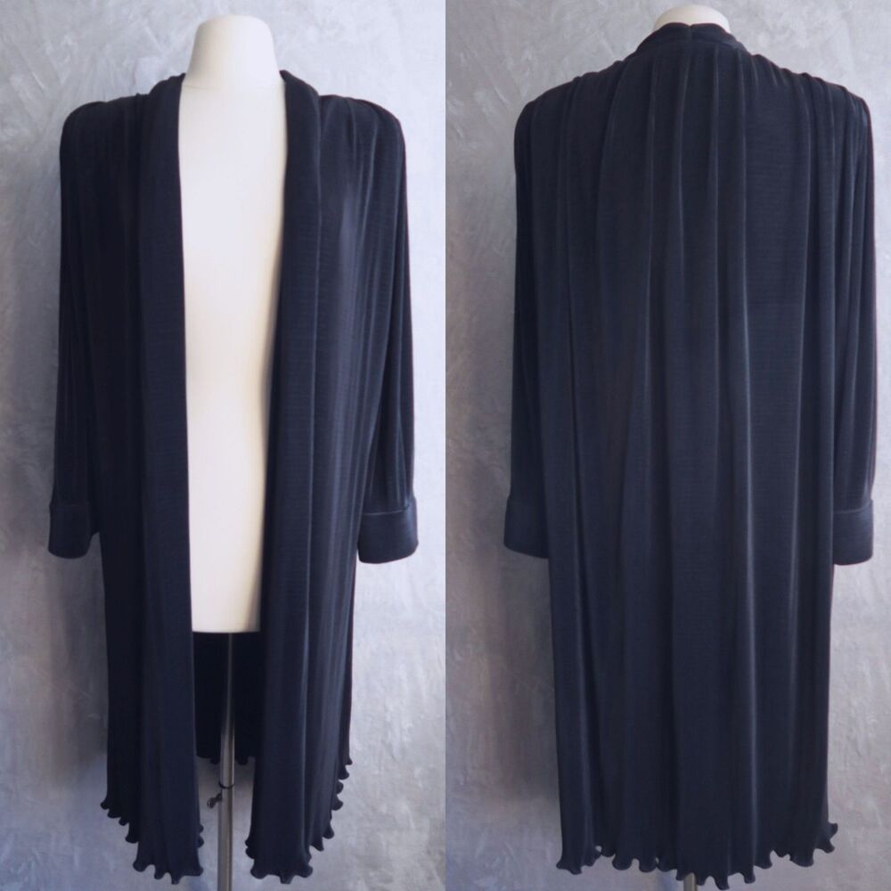 Vtg VIRGINIE PARIS Black Micropleat Jacket Size 2X-3X Longline Plisse Lettuce
